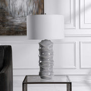 Uttermost Waves Blue and White Ceramic Table Lamp With White Shade