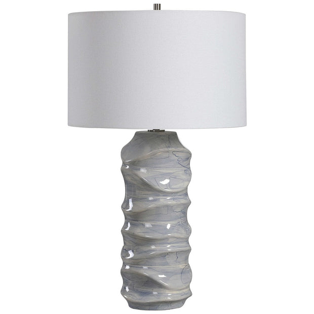 Uttermost Waves Blue and White Ceramic Table Lamp With White Shade