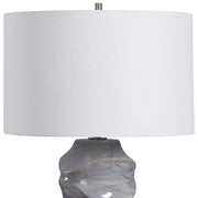 Uttermost Waves Blue and White Ceramic Table Lamp With White Shade