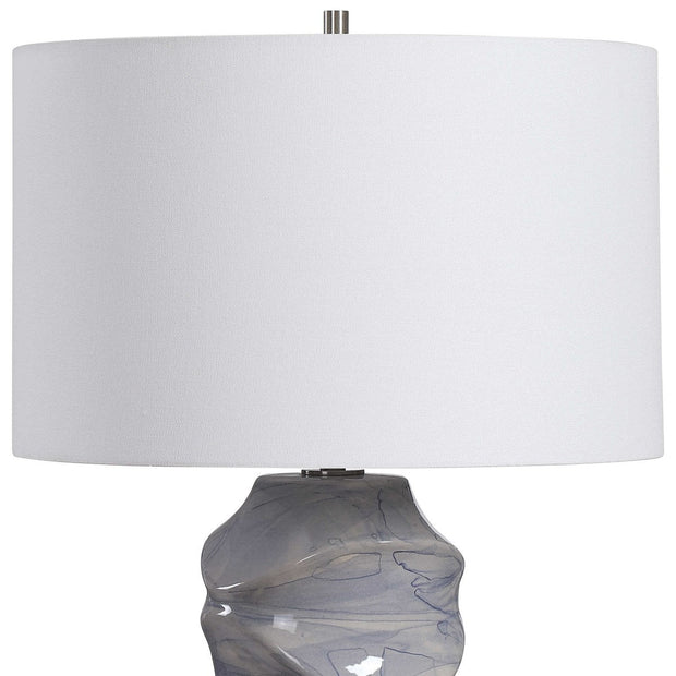 Uttermost Waves Blue and White Ceramic Table Lamp With White Shade