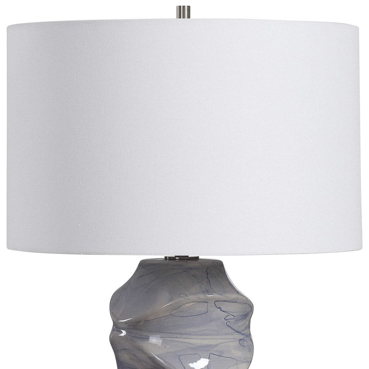 Uttermost Waves Blue and White Ceramic Table Lamp With White Shade
