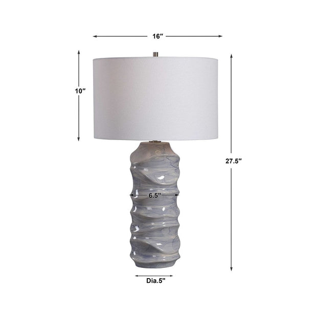 Uttermost Waves Blue and White Ceramic Table Lamp With White Shade