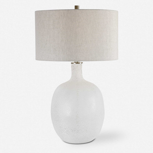 Uttermost Whiteout Aged White Glass Table Lamp With Light Oatmeal Linen Shade