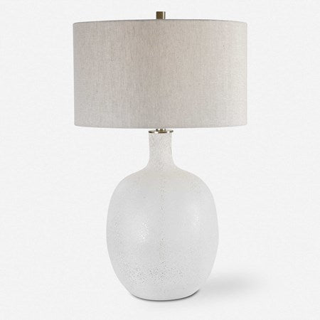 Uttermost Whiteout Aged White Glass Table Lamp With Light Oatmeal Linen Shade