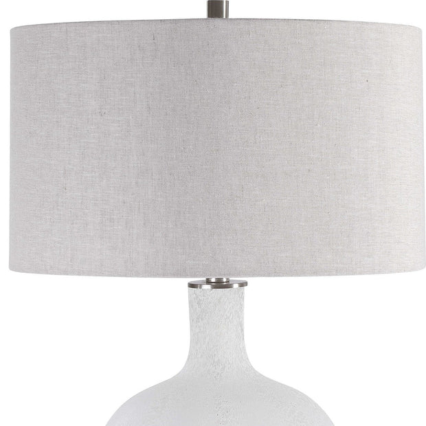 Uttermost Whiteout Aged White Glass Table Lamp With Light Oatmeal Linen Shade