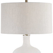 Uttermost Whiteout Aged White Glass Table Lamp With Light Oatmeal Linen Shade