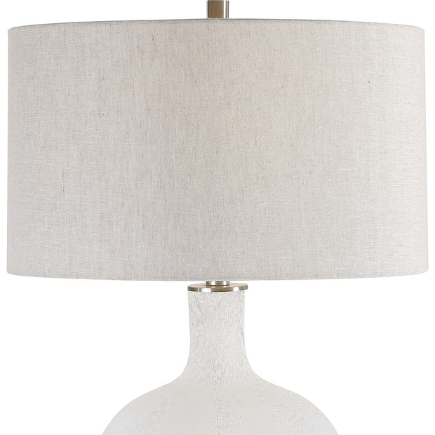Uttermost Whiteout Aged White Glass Table Lamp With Light Oatmeal Linen Shade