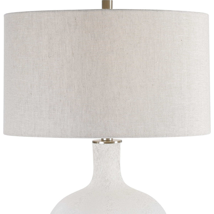 Uttermost Whiteout Aged White Glass Table Lamp With Light Oatmeal Linen Shade