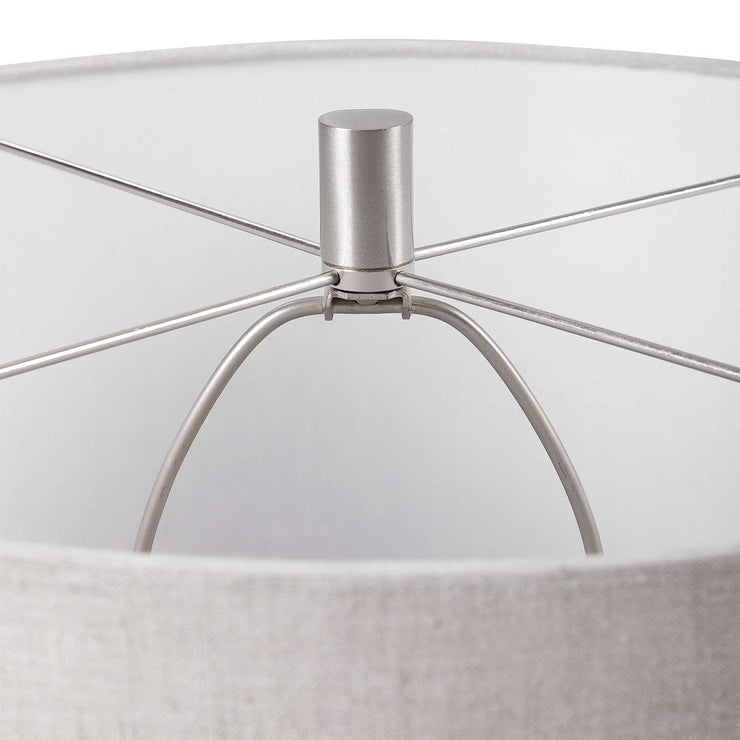Uttermost Whiteout Aged White Glass Table Lamp With Light Oatmeal Linen Shade
