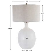 Uttermost Whiteout Aged White Glass Table Lamp With Light Oatmeal Linen Shade