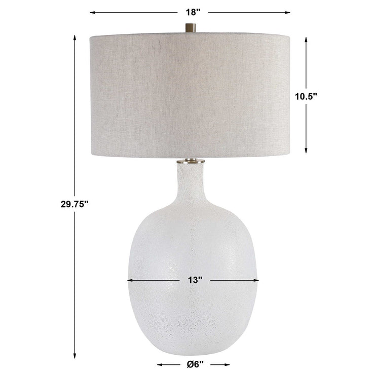 Uttermost Whiteout Aged White Glass Table Lamp With Light Oatmeal Linen Shade