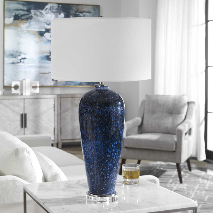 Uttermost Stargazer Cobalt Blue Glass Table Lamp With White Shade