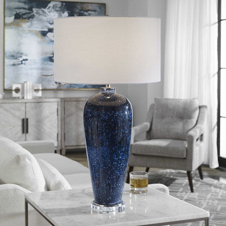 Uttermost Stargazer Cobalt Blue Glass Table Lamp With White Shade