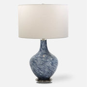 Uttermost Cove Colbalt Blue and White Glass Table Lamp With Linen Shade