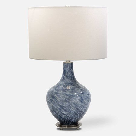 Uttermost Cove Colbalt Blue and White Glass Table Lamp With Linen Shade