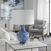 Uttermost Cove Colbalt Blue and White Glass Table Lamp With Linen Shade