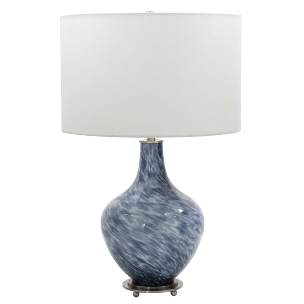 Uttermost Cove Colbalt Blue and White Glass Table Lamp With Linen Shade