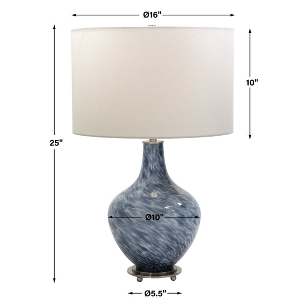 Uttermost Cove Colbalt Blue and White Glass Table Lamp With Linen Shade