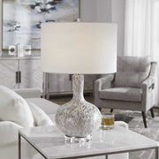 Uttermost Turbulence White, Black and Gray Glass Table Lamp With White Shade