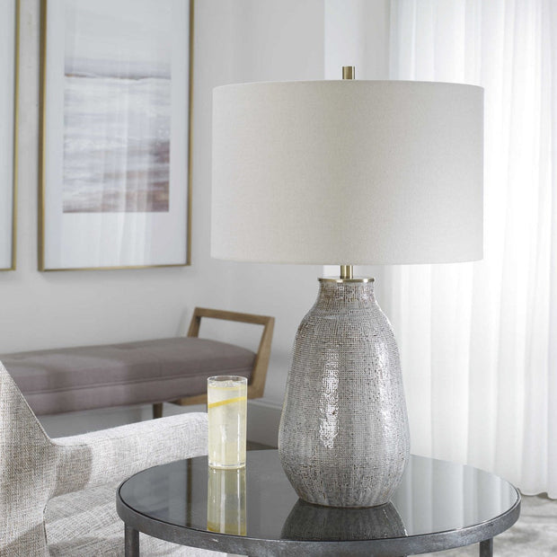 Uttermost Monacan Taupe and Gray Ceramic Table Lamp With Off-White Shade