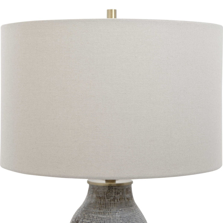 Uttermost Monacan Taupe and Gray Ceramic Table Lamp With Off-White Shade
