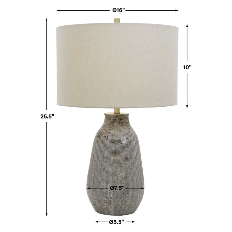 Uttermost Monacan Taupe and Gray Ceramic Table Lamp With Off-White Shade