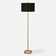 Uttermost Quindici Antiqued Gold Leaf Floor Lamp With Black Linen Shade