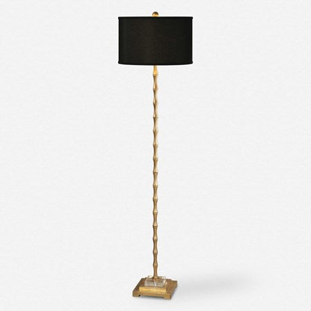 Uttermost Quindici Antiqued Gold Leaf Floor Lamp With Black Linen Shade