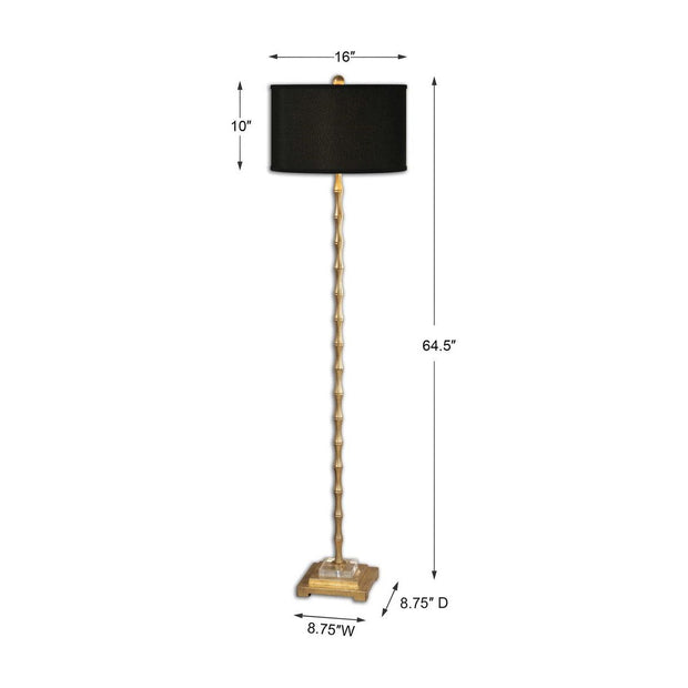 Uttermost Quindici Antiqued Gold Leaf Floor Lamp With Black Linen Shade