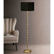 Uttermost Quindici Antiqued Gold Leaf Floor Lamp With Black Linen Shade
