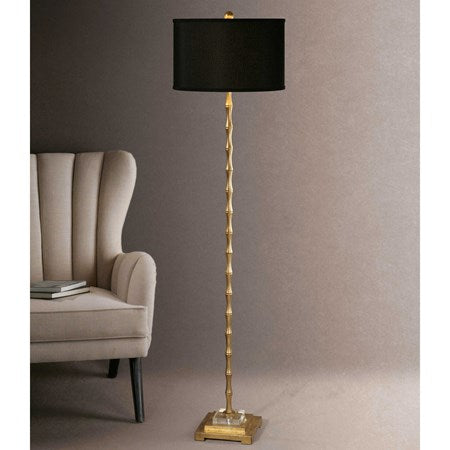 Uttermost Quindici Antiqued Gold Leaf Floor Lamp With Black Linen Shade