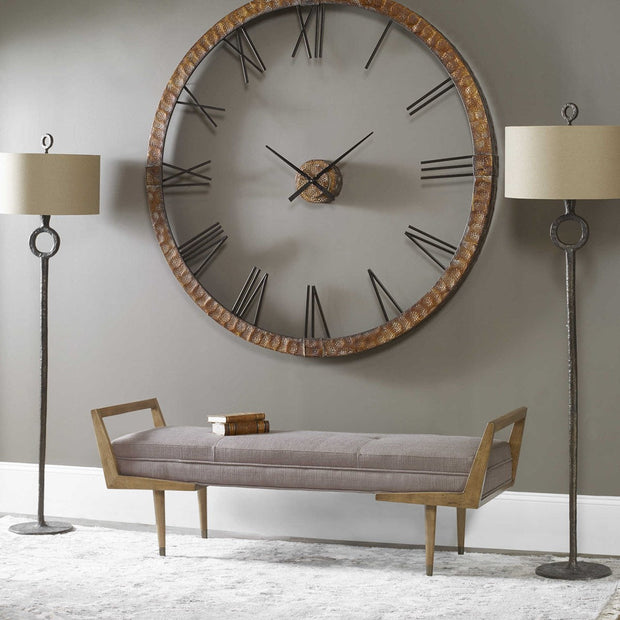 Uttermost Ferro Aged Rust Bronze Iron Floor Lamp With Beige Linen Fabric