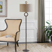 Uttermost Ferro Aged Rust Bronze Iron Floor Lamp With Beige Linen Fabric