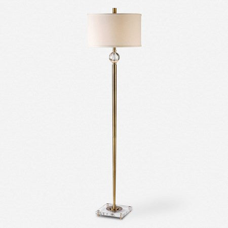 Uttermost Mesita Brushed Brass Floor Lamp With Off-White Linen Shade