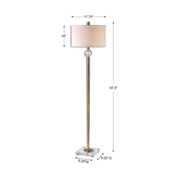 Uttermost Mesita Brushed Brass Floor Lamp With Off-White Linen Shade
