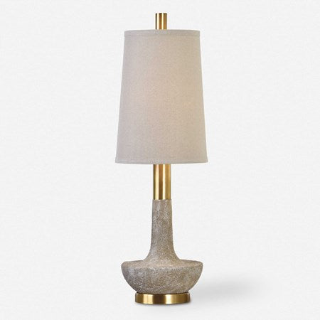 Uttermost Volongo Ivory Stone and Brushed Brass Buffet Lamp With Oatmeal Linen Shade