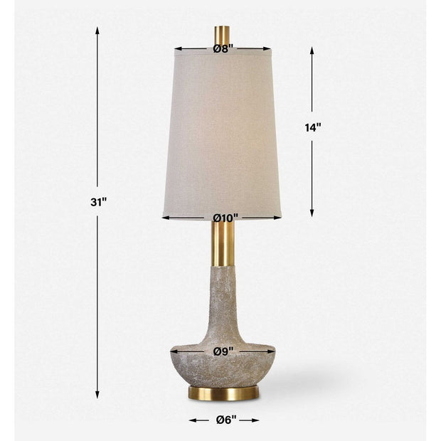 Uttermost Volongo Ivory Stone and Brushed Brass Buffet Lamp With Oatmeal Linen Shade