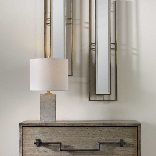 Uttermost Drexel Stained Concrete Accent Lamp With White Linen Shade
