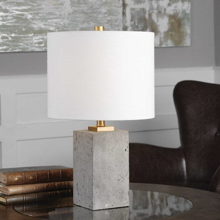 Uttermost Drexel Stained Concrete Accent Lamp With White Linen Shade