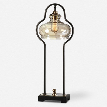 Uttermost Cotulla Forged Iron Accent Lamp With Amber Glass Shade