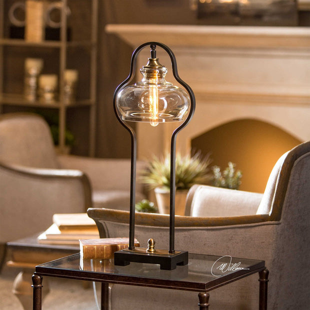 Uttermost Cotulla Forged Iron Accent Lamp With Amber Glass Shade