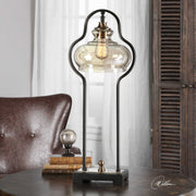 Uttermost Cotulla Forged Iron Accent Lamp With Amber Glass Shade