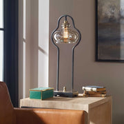 Uttermost Cotulla Forged Iron Accent Lamp With Amber Glass Shade