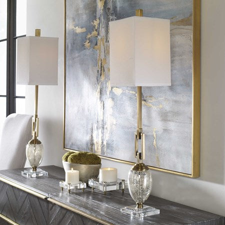 Uttermost Copeland Mercury Glass Buffet Lamp With Off-White Linen Shade