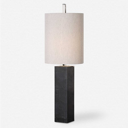 Uttermost Delaney Black Marble Buffet Lamp With Light Beige Linen Shade