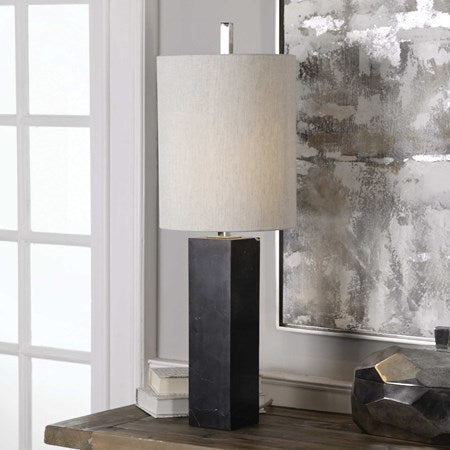Uttermost Delaney Black Marble Buffet Lamp With Light Beige Linen Shade