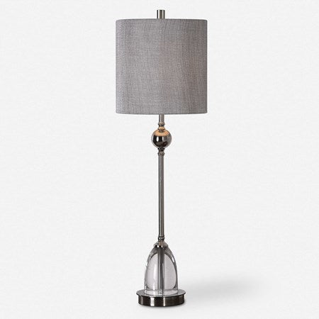 Uttermost Gallo Polished Nickel Buffet Lamp With Metallic Silver Gray Linen Shade