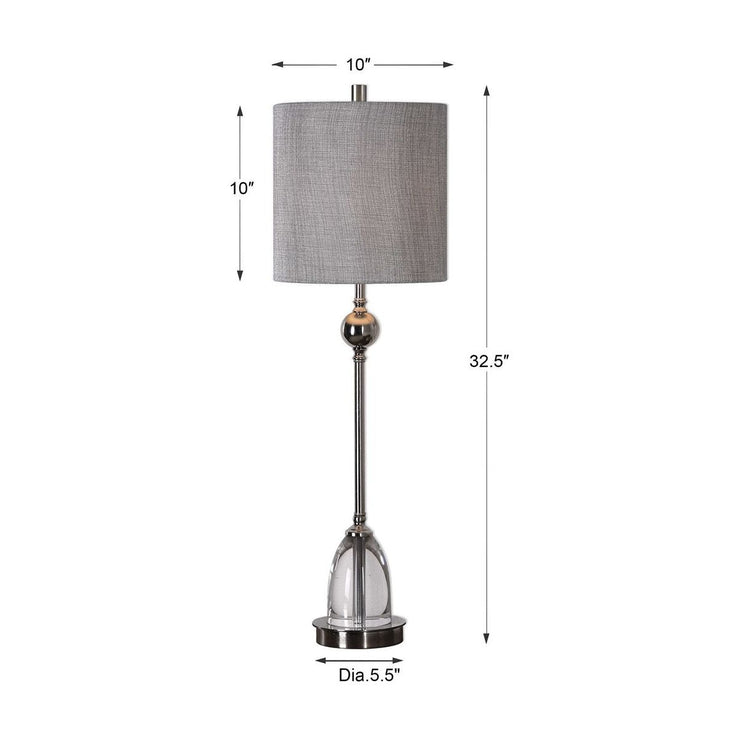 Uttermost Gallo Polished Nickel Buffet Lamp With Metallic Silver Gray Linen Shade