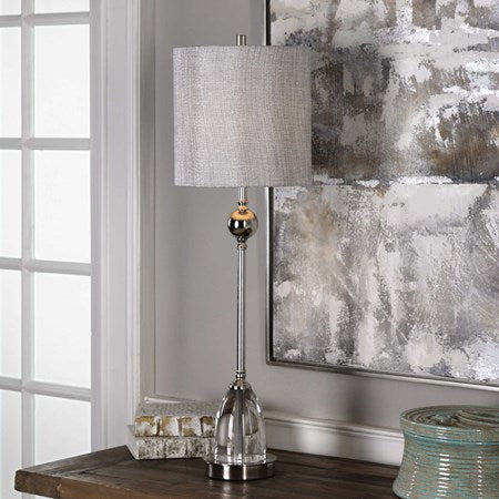 Uttermost Gallo Polished Nickel Buffet Lamp With Metallic Silver Gray Linen Shade