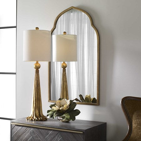 Uttermost Paravani Antiqued Metallic Gold Buffet Lamp With White Linen Shade